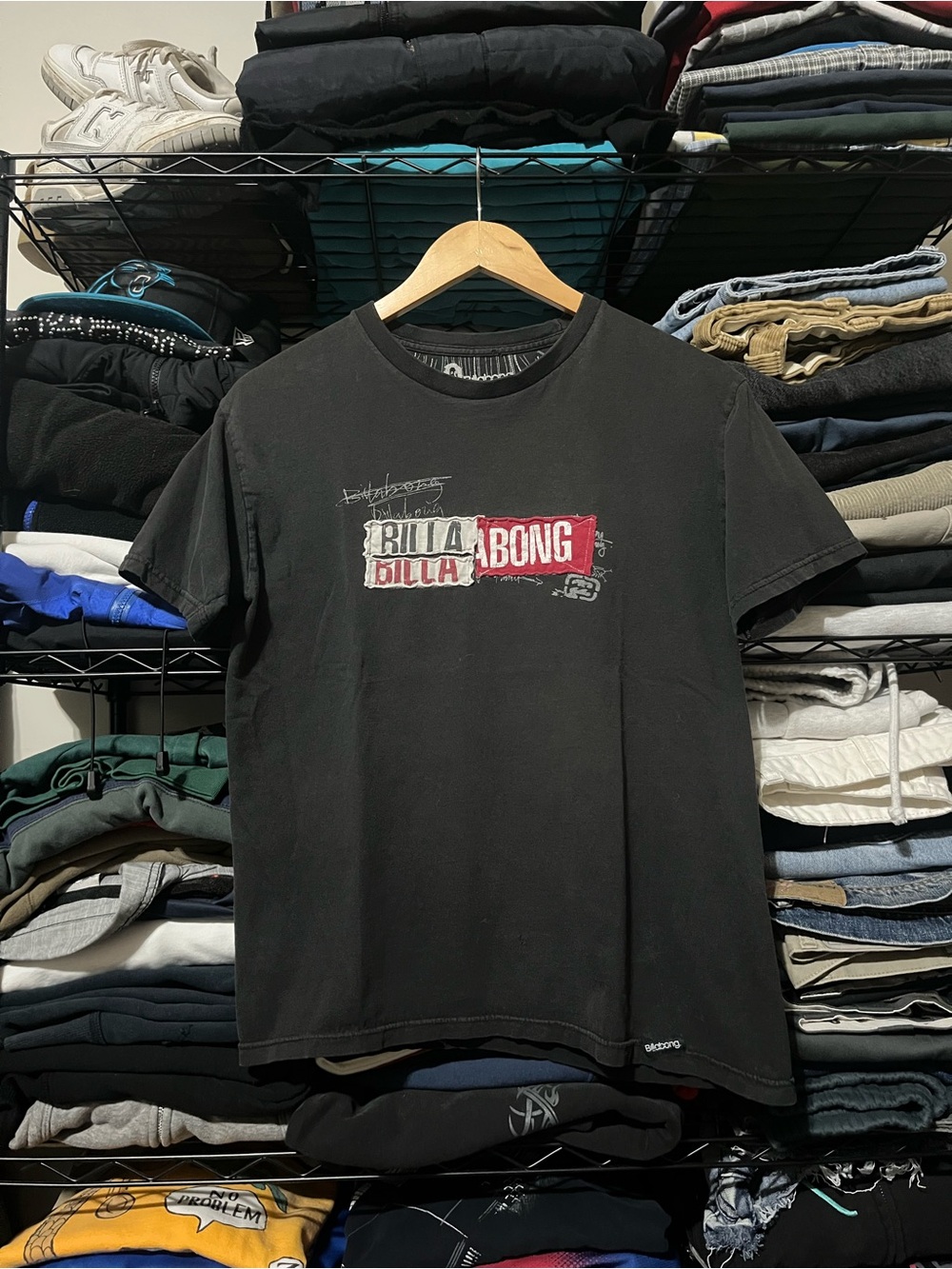 Billabong Black Tee with Red/White Logo - Men's Short Sleeve